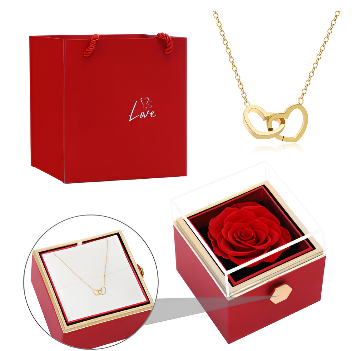 Vereeuwigd Roos met Gegraveerde Hartenketting