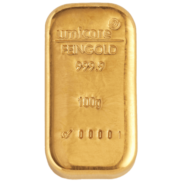 Umicore 100 gram goudbaar - casted